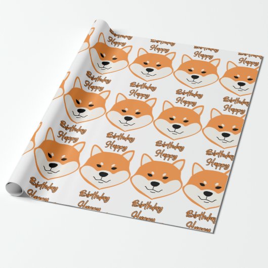 Happy Birthday Shiba in u Original Wrapping Paper Cadeaupapier (Uitgerold)