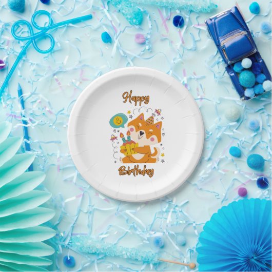 Happy Birthday Shiba Inu Paper Borden Papieren Bordje (Feest)