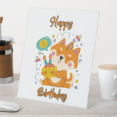 Happy Birthday Shiba Inu Pedestal Sign Reclamebord Met Voetstuk (Insitu)