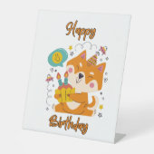 Happy Birthday Shiba Inu Pedestal Sign Reclamebord Met Voetstuk (Voorkant)