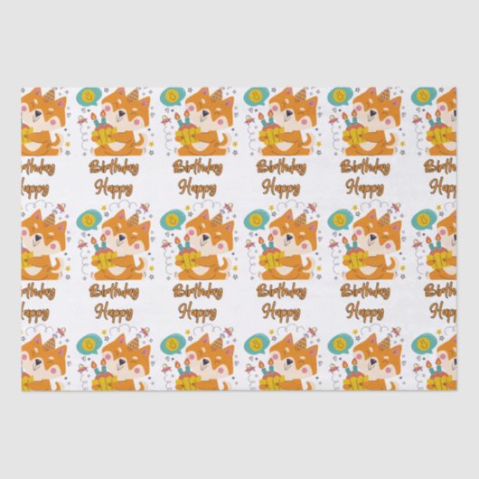 Happy Birthday Shiba Inu Tissue Paper Tissuepapier (Voorkant)
