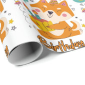 Happy Birthday Shiba Inu Wrapping Paper Cadeaupapier (Rol Hoek)