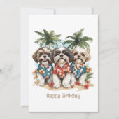 Happy Birthday Shih Tzu Dogs Hawaïaanse Shirten Kaart (Voorkant)