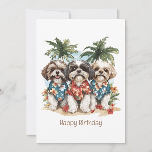 Happy Birthday Shih Tzu Dogs Hawaïaanse Shirten Kaart (Voorkant)