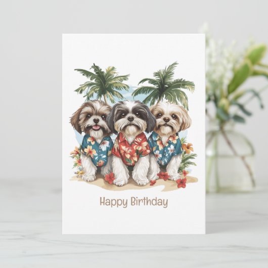 Happy Birthday Shih Tzu Dogs Hawaïaanse Shirten Kaart (Staand voorkant)