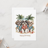 Happy Birthday Shih Tzu Dogs Hawaïaanse Shirten Kaart (Voorkant / Achterkant in situ)
