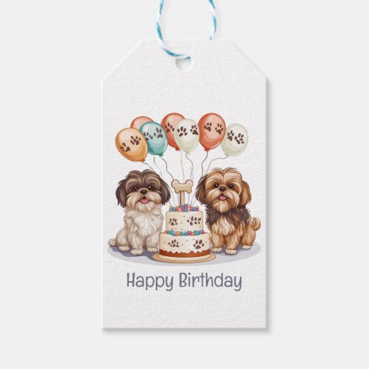 Happy Birthday Shih Tzu Dogs Verjaardagstaart Cadeaulabel (Voorkant)