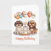 Happy Birthday Shih Tzu Dogs Verjaardagstaart Kaart (Voorkant)