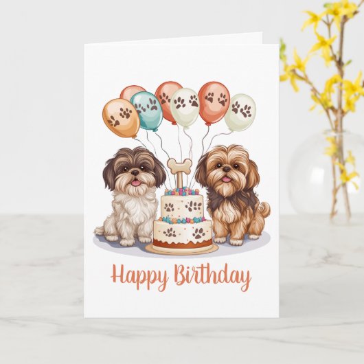 Happy Birthday Shih Tzu Dogs Verjaardagstaart Kaart (Gele Bloem)