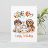 Happy Birthday Shih Tzu Dogs Verjaardagstaart Kaart (Staand voorkant)