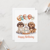 Happy Birthday Shih Tzu Dogs Verjaardagstaart Kaart (Voorkant / Achterkant in situ)