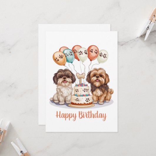 Happy Birthday Shih Tzu Dogs Verjaardagstaart Kaart (Voorkant / Achterkant in situ)