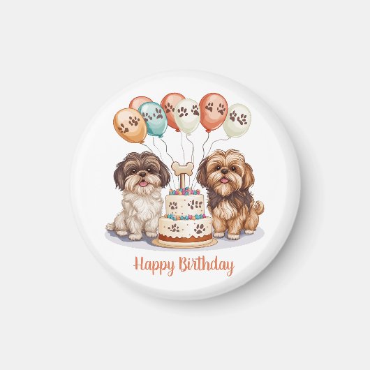 Happy Birthday Shih Tzu Dogs Verjaardagstaart Magneet (Voorkant)