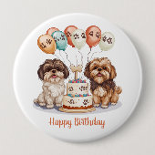 Happy Birthday Shih Tzu Dogs Verjaardagstaart Ronde Button 4,0 Cm (Voorkant)