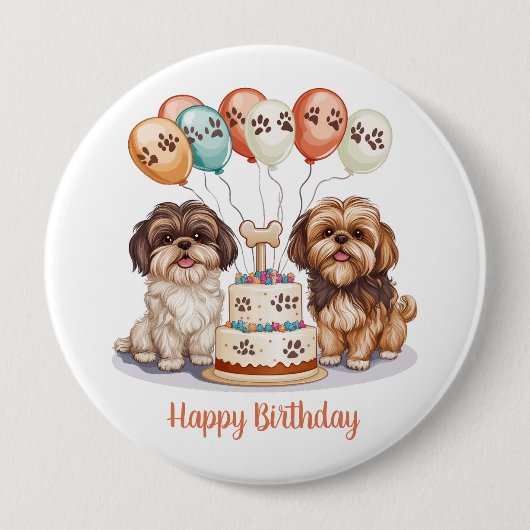 Happy Birthday Shih Tzu Dogs Verjaardagstaart Ronde Button 4,0 Cm (Voorkant)