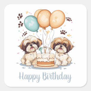 Happy Birthday Shih Tzu Dogs Verjaardagstaart Vierkante Sticker