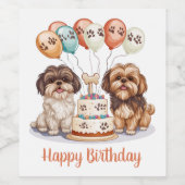 Happy Birthday Shih Tzu Dogs Verjaardagstaart Wijn Etiket (Enkel label)