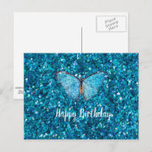 Happy Birthday Shiny Blue Glitzy Sjabloon Briefkaart (Voorkant / Achterkant)