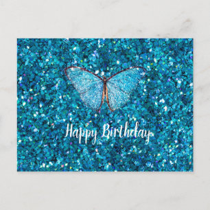 Happy Birthday Shiny Blue Glitzy Sjabloon Briefkaart