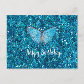 Happy Birthday Shiny Blue Glitzy Sjabloon Briefkaart (Voorkant)