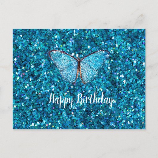 Happy Birthday Shiny Blue Glitzy Sjabloon Briefkaart (Voorkant)