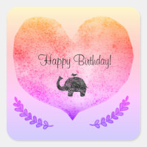 Happy Birthday Shiny Heart Elephant Sticker