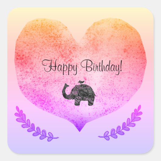 Happy Birthday Shiny Heart Elephant Sticker (Voorkant)