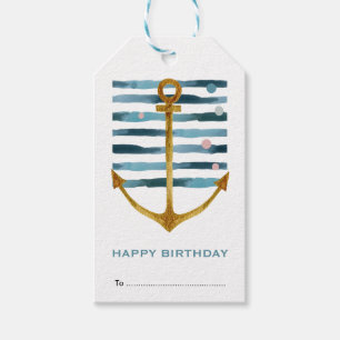 Happy Birthday, Ships Anchor Coastal Seashore Cadeaulabel