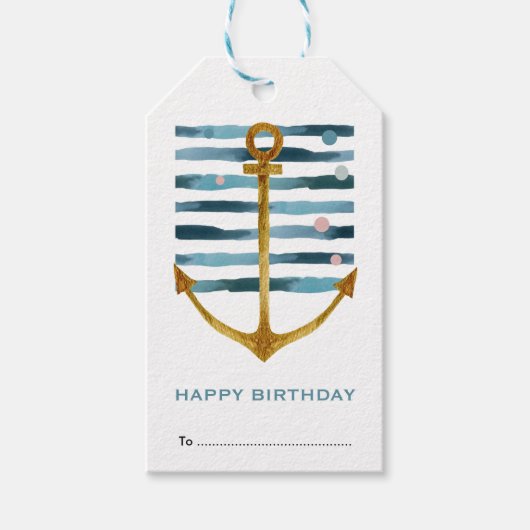 Happy Birthday, Ships Anchor Coastal Seashore Cadeaulabel (Voorkant)