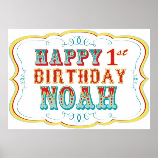 Happy Birthday Sign Carnival of Circus Party Noah Poster (Voorkant)