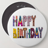 "HAPPY BIRTHDAY" SIGN RONDE BUTTON 6,0 CM (Voorkant /achterkant)