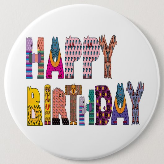 "HAPPY BIRTHDAY" SIGN RONDE BUTTON 6,0 CM (Voorkant)