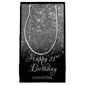 Happy Birthday Silver & Black Glitter Elke leeftij Klein Cadeauzakje (Voorkant)