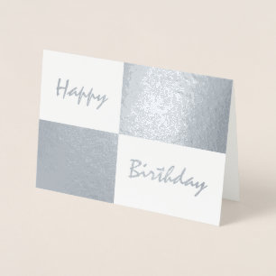 Happy Birthday Silver Foil en White Retangs Folie Kaarten