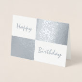 Happy Birthday Silver Foil en White Retangs Folie Kaarten (Voorkant)