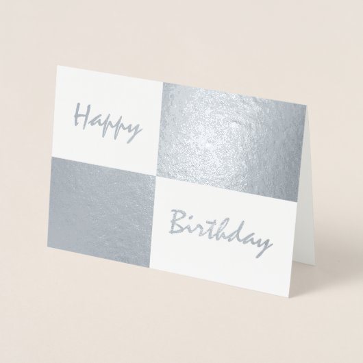 Happy Birthday Silver Foil en White Retangs Folie Kaarten (Voorkant)