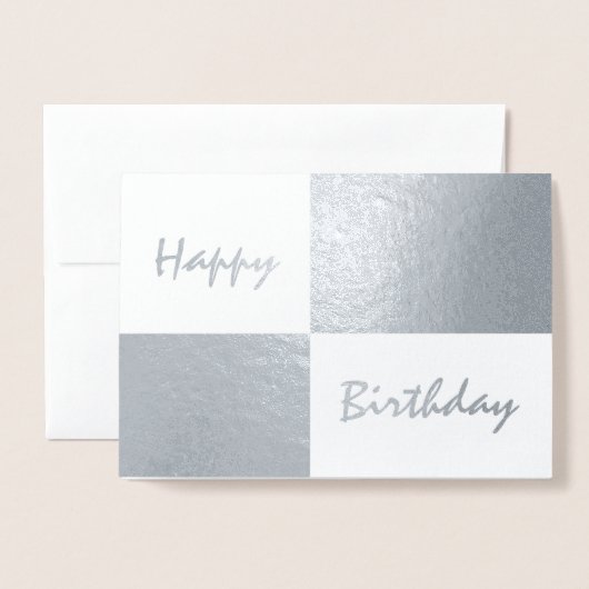 Happy Birthday Silver Foil en White Retangs Folie Kaarten (Voorkant met envelop)