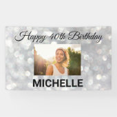 Happy Birthday Silver-foto's elk jaar aangepast Spandoek (Horizontaal)