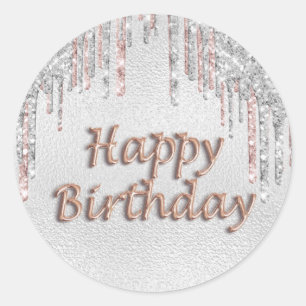 Happy Birthday Silver glitter druppelt roos gouden Ronde Sticker
