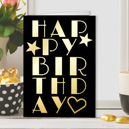 Happy Birthday Simple Art Deco Typographic Gold Folie Wenskaart
