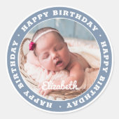 Happy Birthday Simple Modern Foto Ronde Sticker (Voorkant)