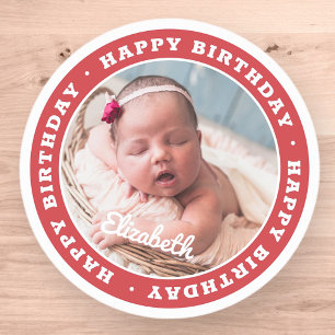 Happy Birthday Simple Modern Foto Ronde Sticker