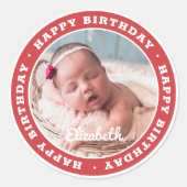Happy Birthday Simple Modern Foto Ronde Sticker (Voorkant)