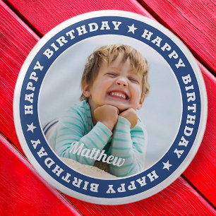 Happy Birthday Simple Moderne Custom Photo Ronde Button 5,7 Cm