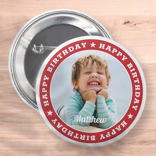 Happy Birthday Simple Moderne Custom Photo Ronde Button 5,7 Cm