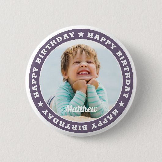 Happy Birthday Simple Moderne Custom Photo Ronde Button 5,7 Cm (Voorkant)