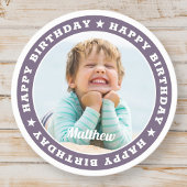 Happy Birthday Simple Moderne Custom Photo Ronde Kartonnen Onderzetter