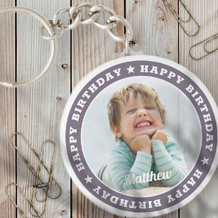 Happy Birthday Simple Moderne Custom Photo Sleutelhanger