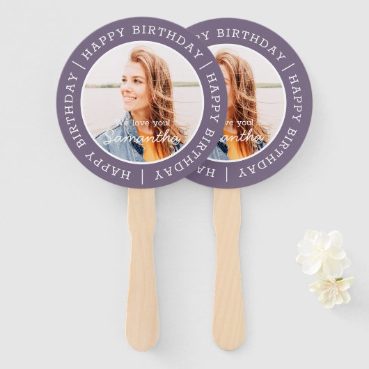 Happy Birthday Simple Preppy Modern Custom Photo Handwaaier (Voorkant en achterkant)