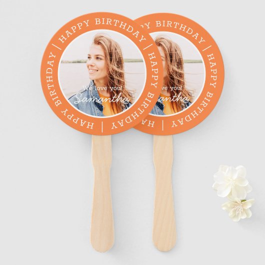 Happy Birthday Simple Preppy Modern Custom Photo Handwaaier (Voorkant en achterkant)